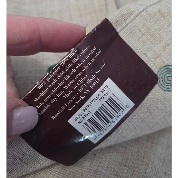 Lot 4 New Bardwil Linen Cloth Napkins Green Polka Dot Embroidered Burlap - Picture 3 of 5